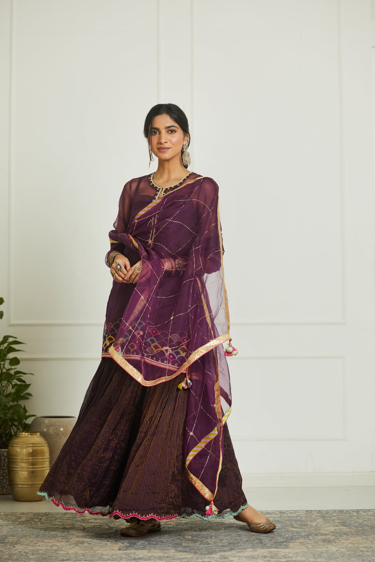 Purple organza payala  gharara set