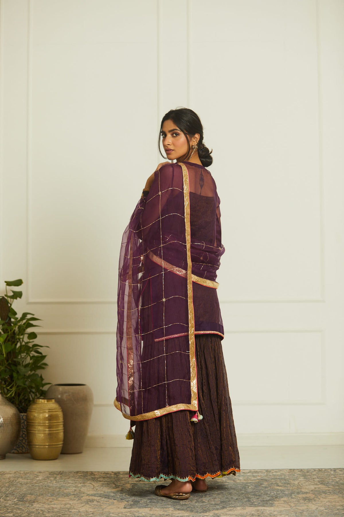 Purple organza payala  gharara set