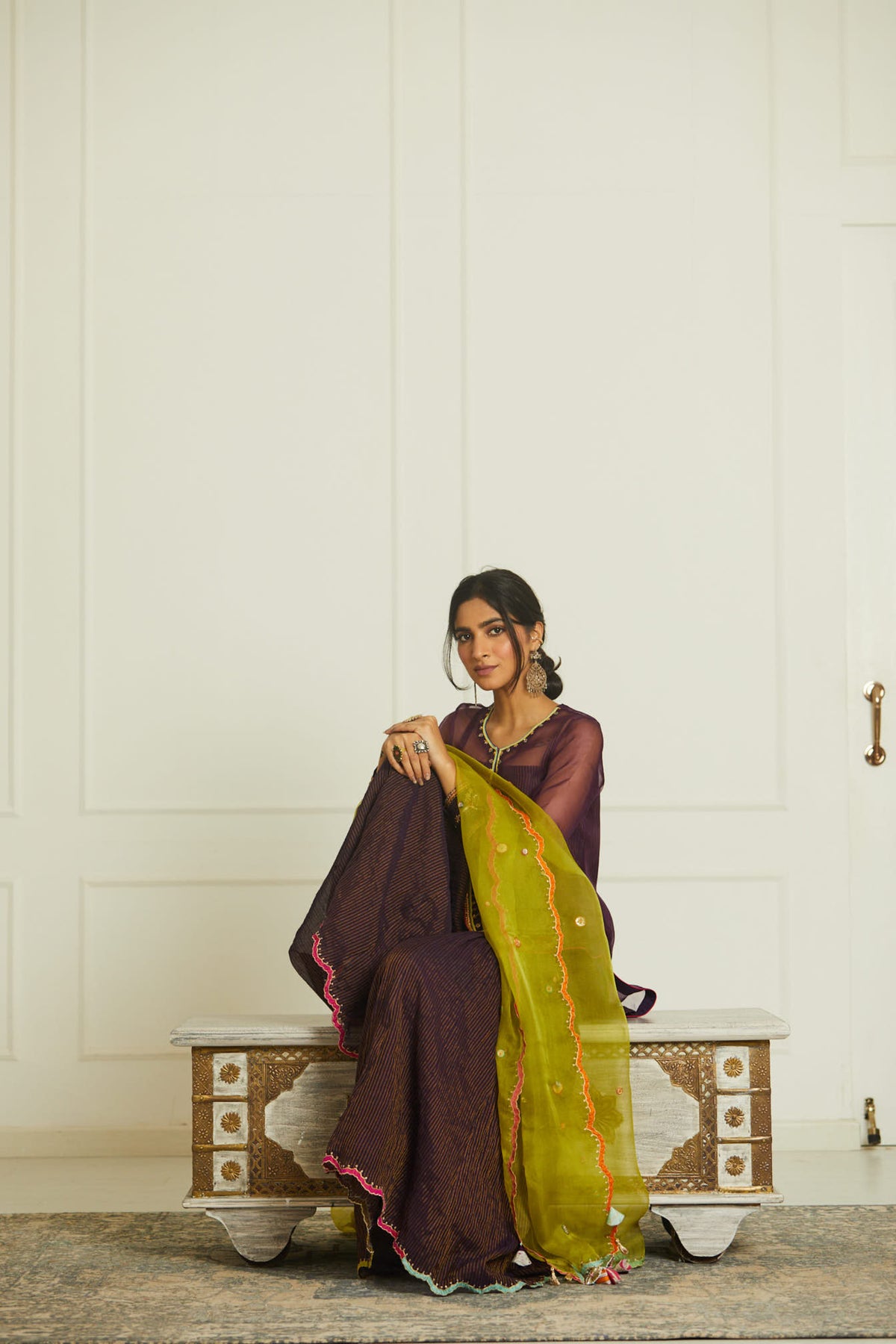 Purple green payala gharara set