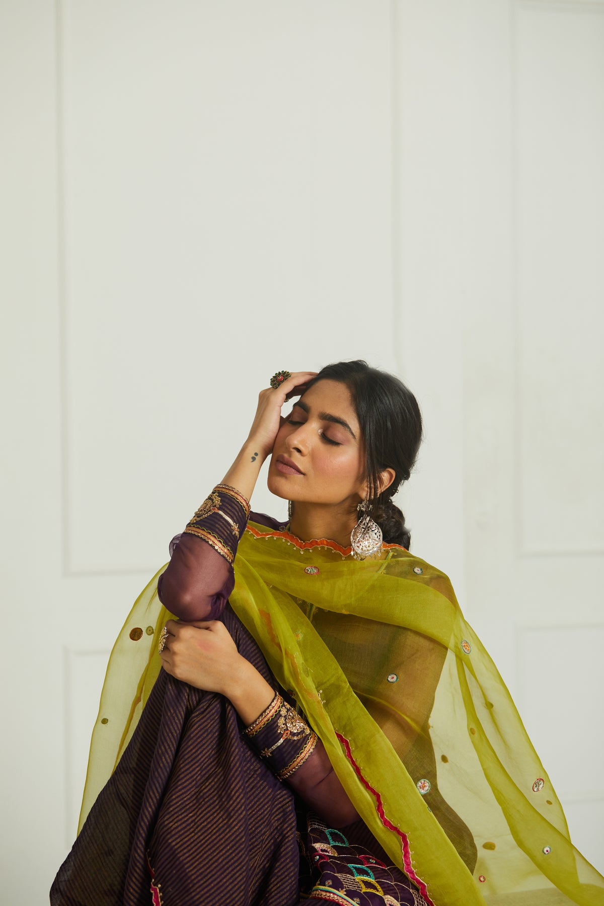 Purple green payala gharara set