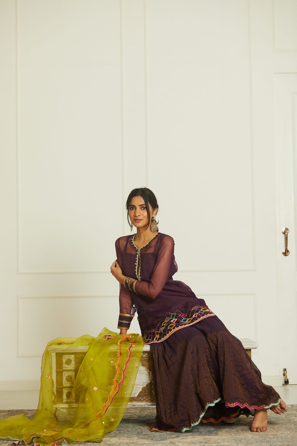 Purple green payala gharara set