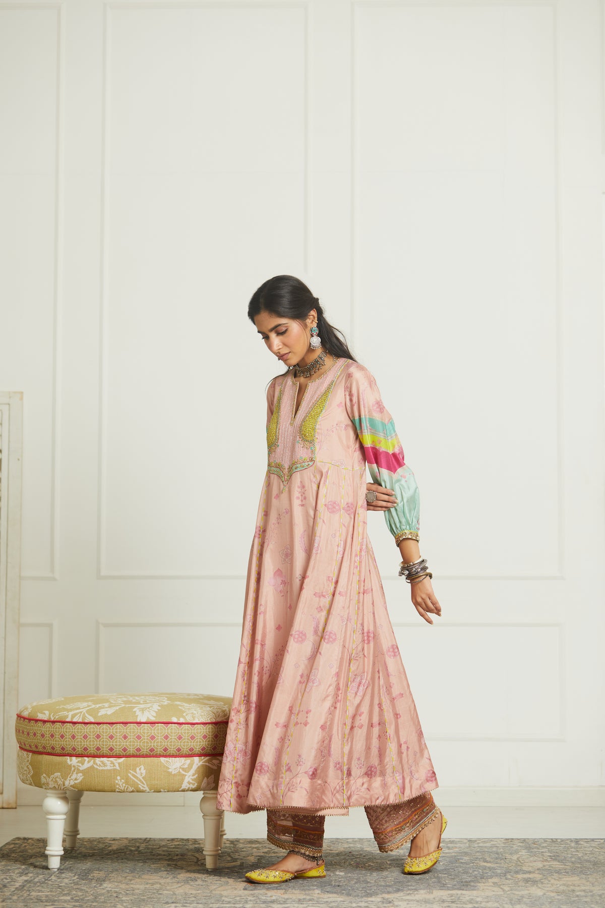 Pink side kali kurta set