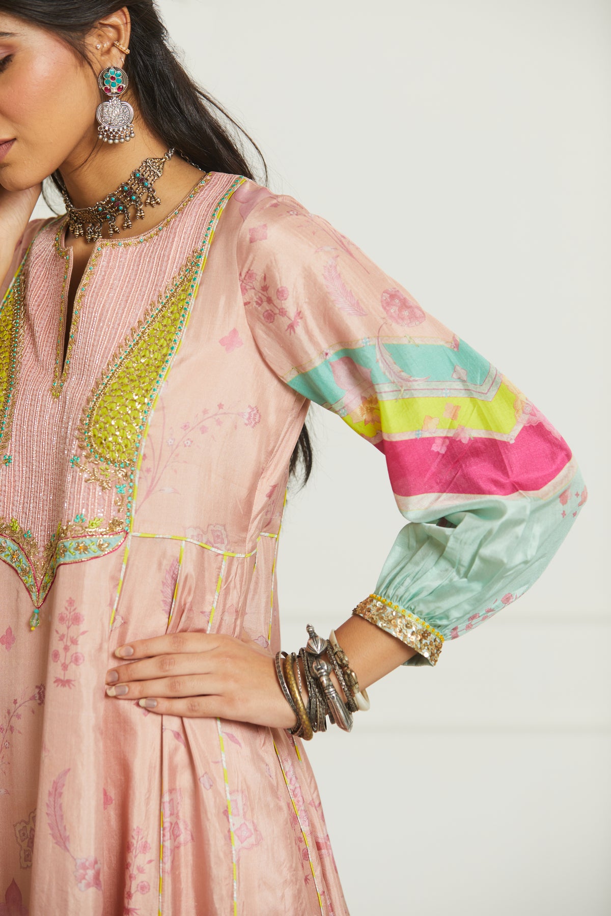Pink side kali kurta set