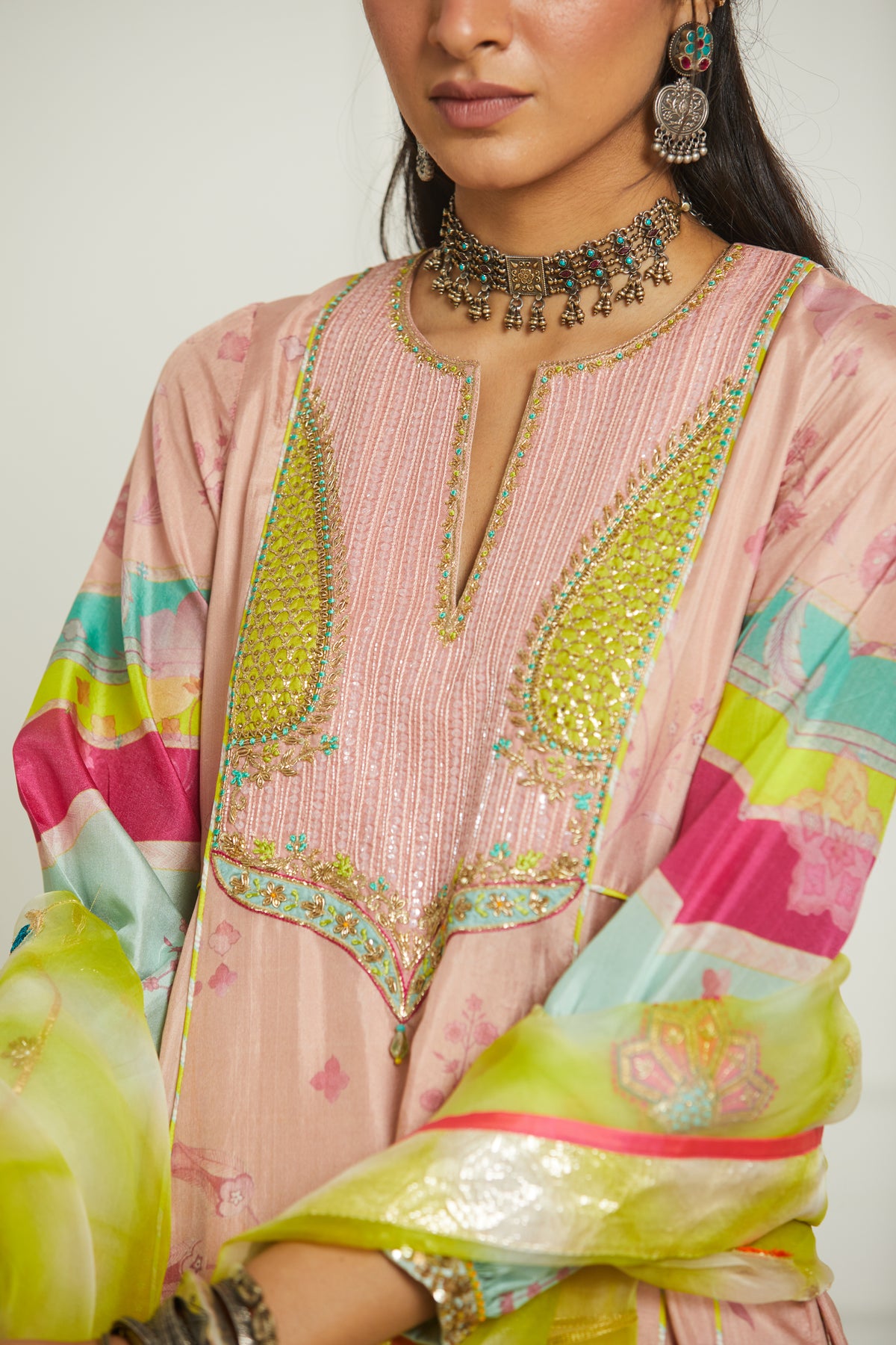 Pink side kali kurta set