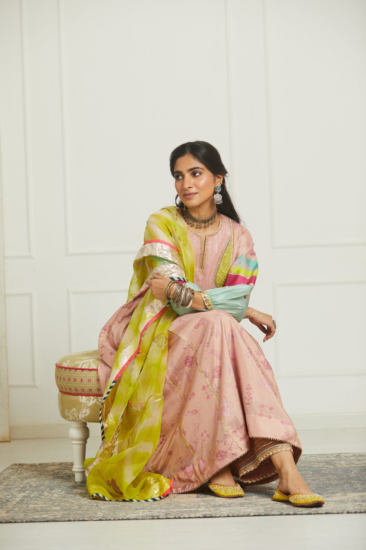 Pink side kali kurta set