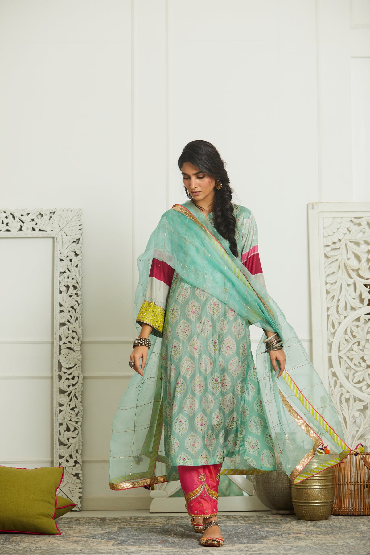 Powder blue pleat kurta set