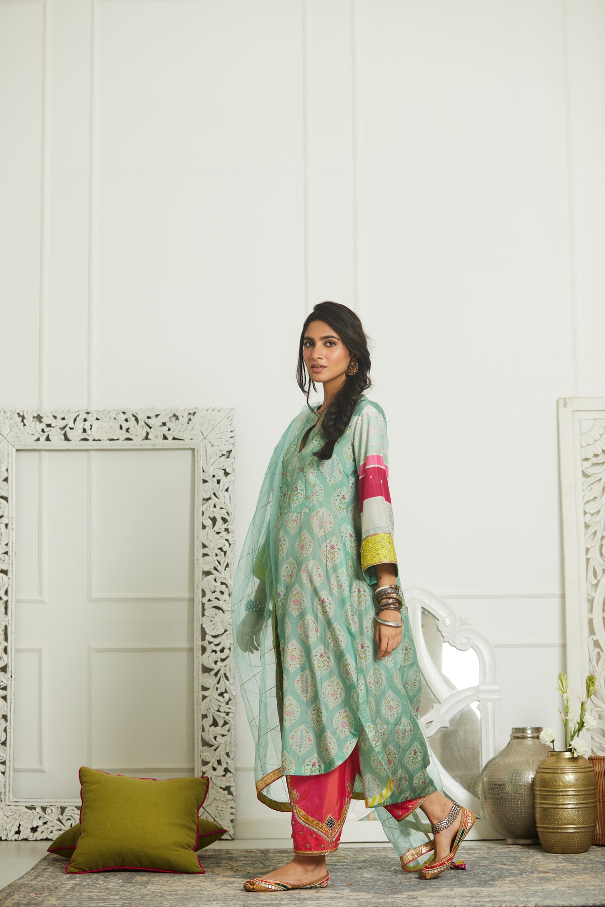 Powder blue pleat kurta set
