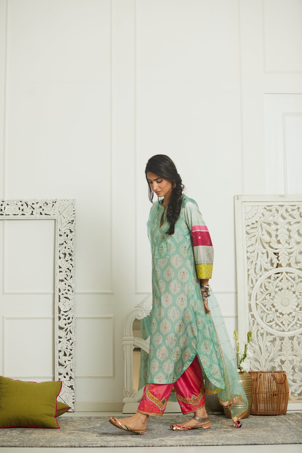 Powder blue pleat kurta set