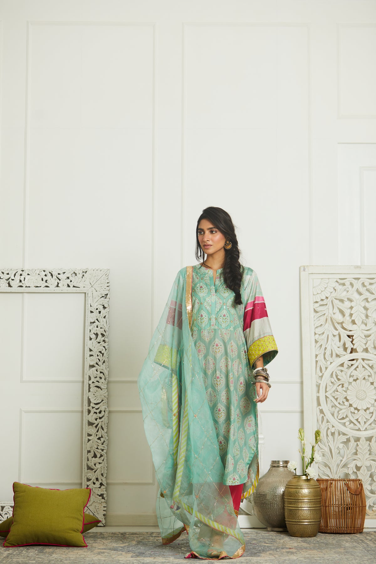 Powder blue pleat kurta set