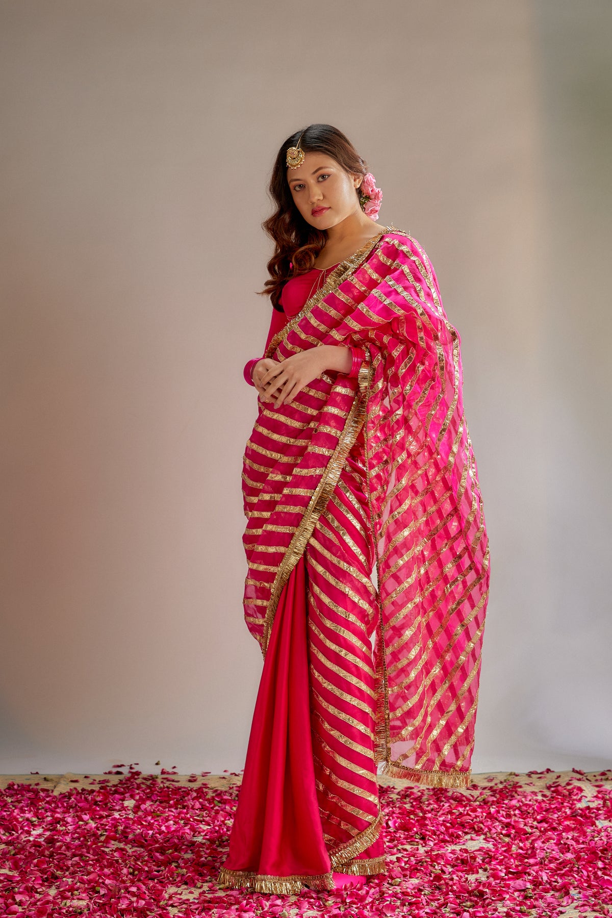 Rani pink gota saree