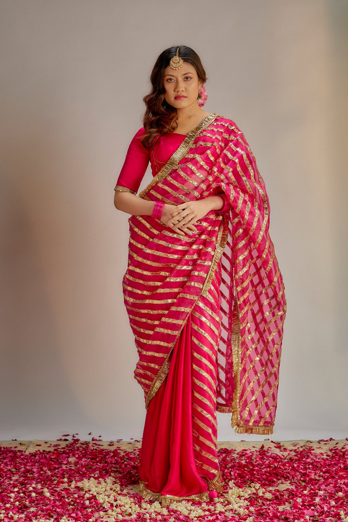 Rani pink gota saree