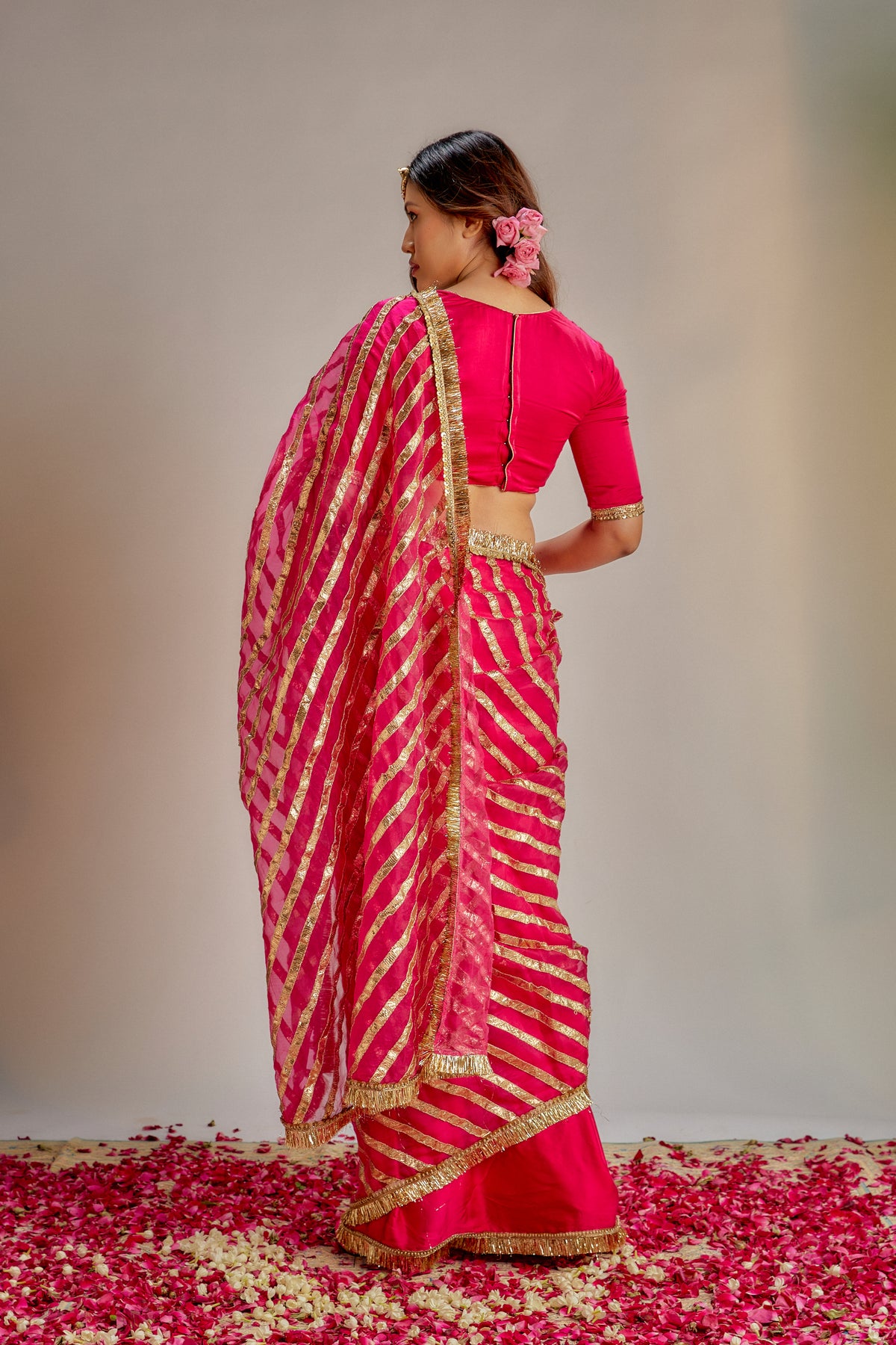 Rani pink gota saree