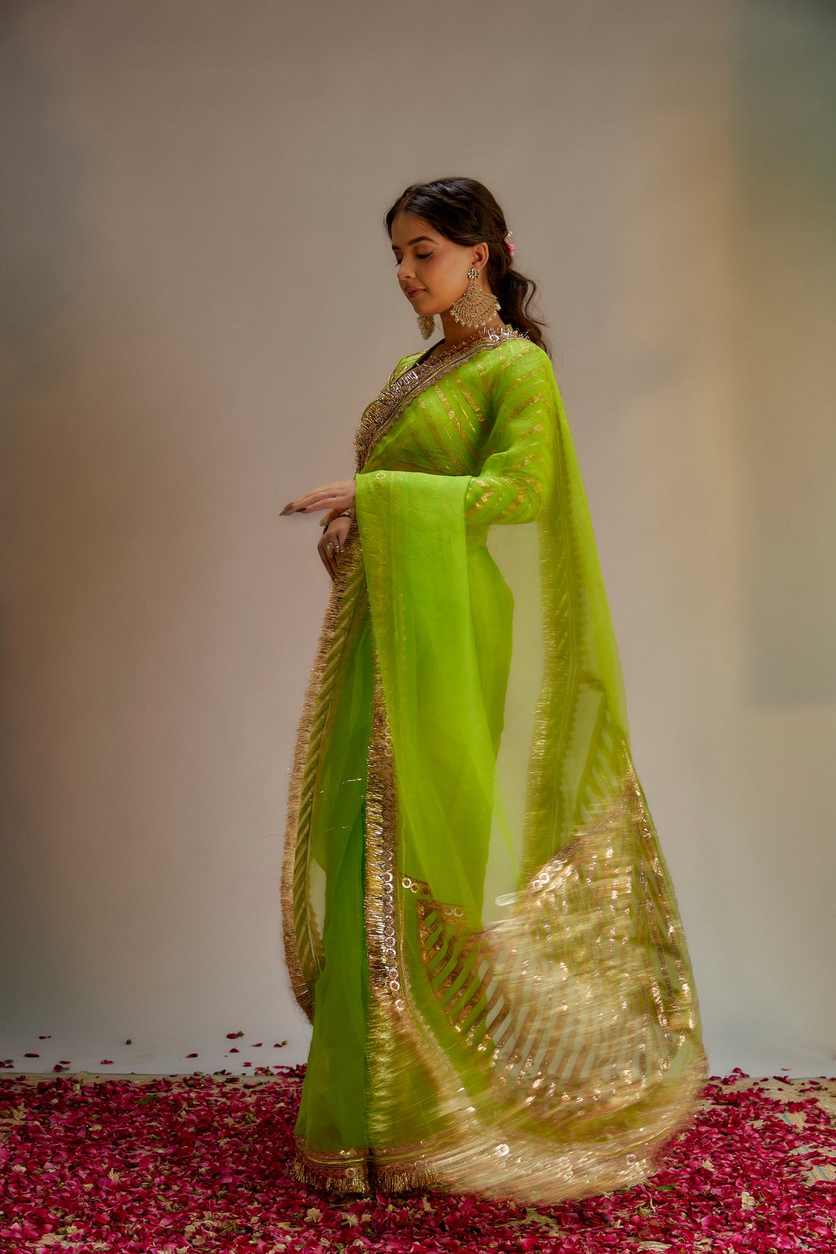 Bright green gota saree
