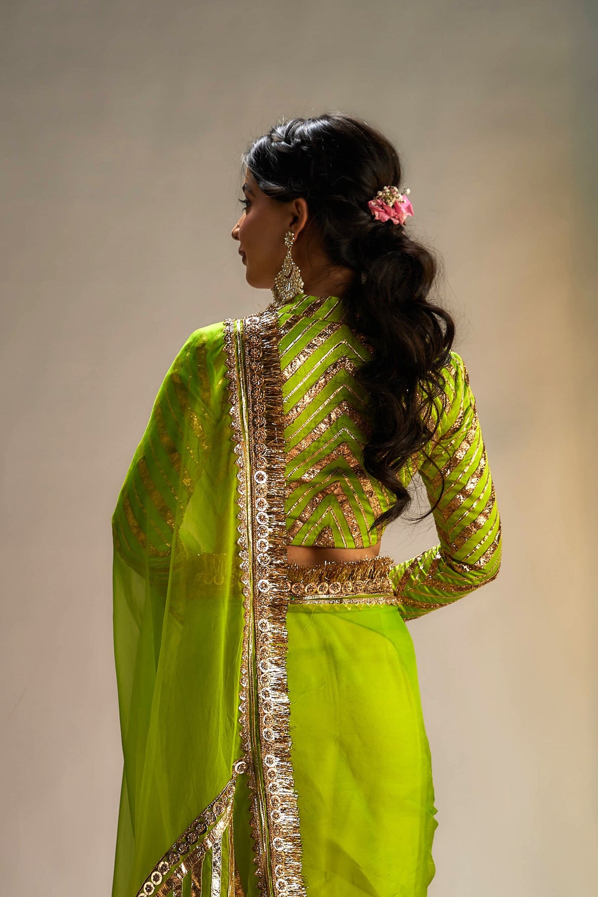 Bright green gota saree