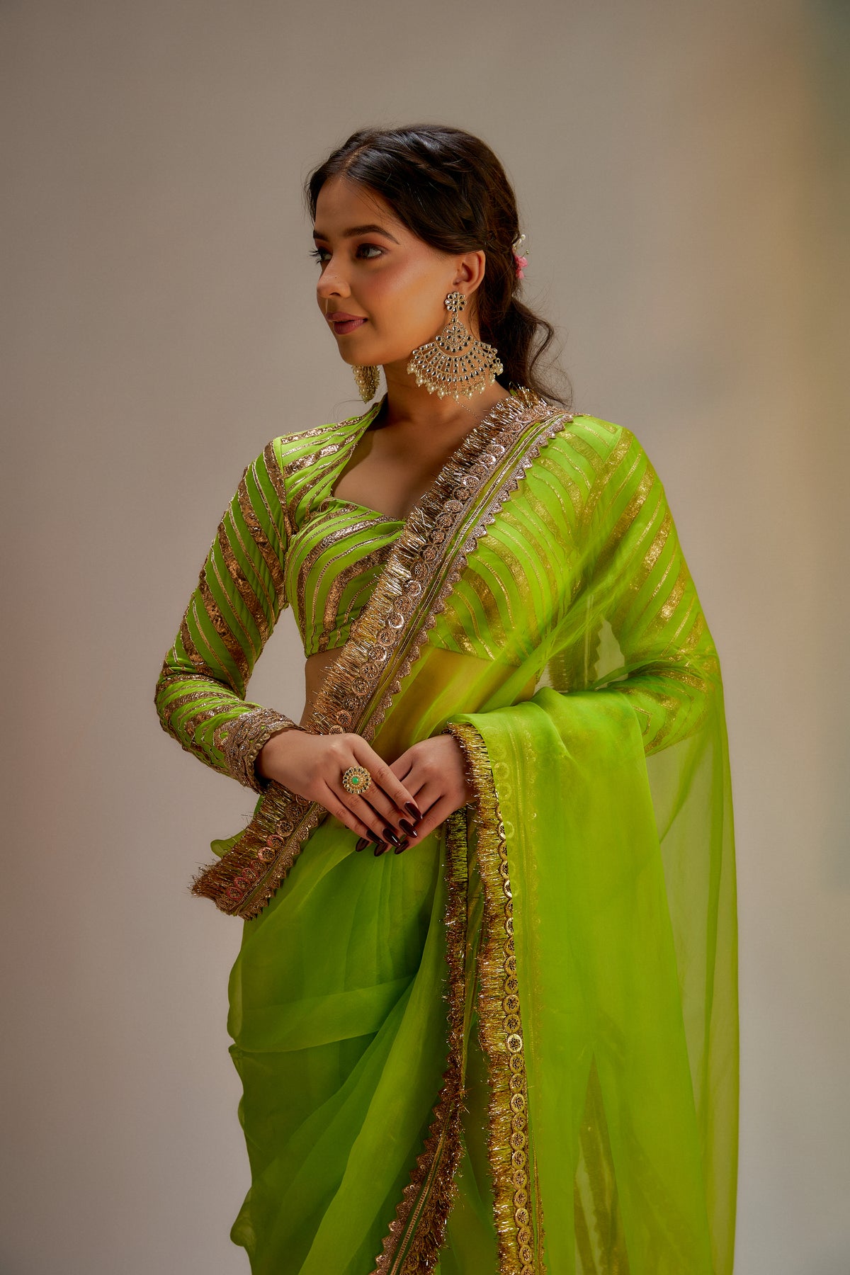 Bright green gota saree