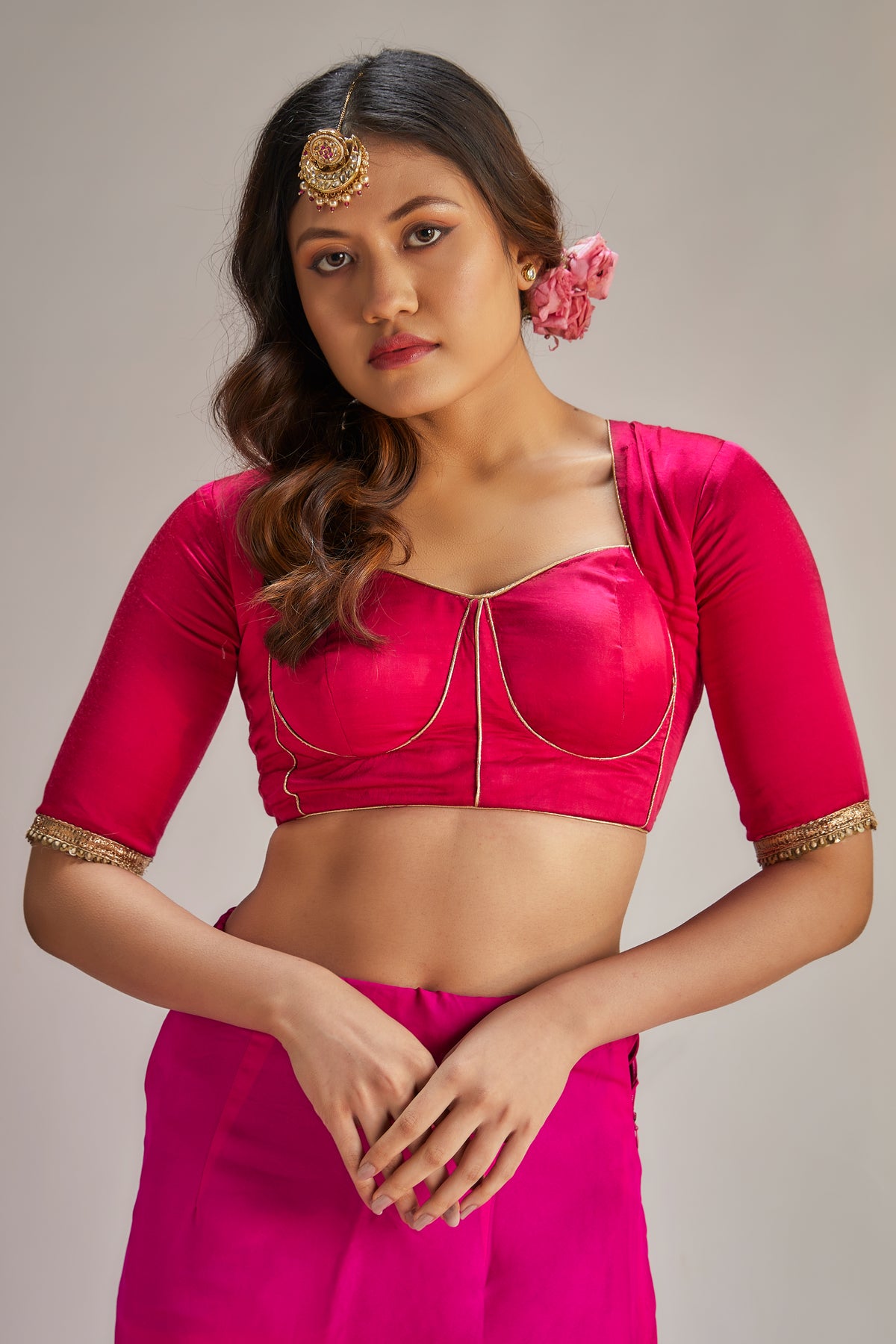 Rani pink gota saree