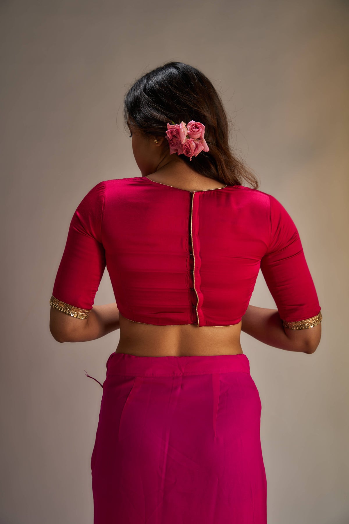 Rani pink gota saree
