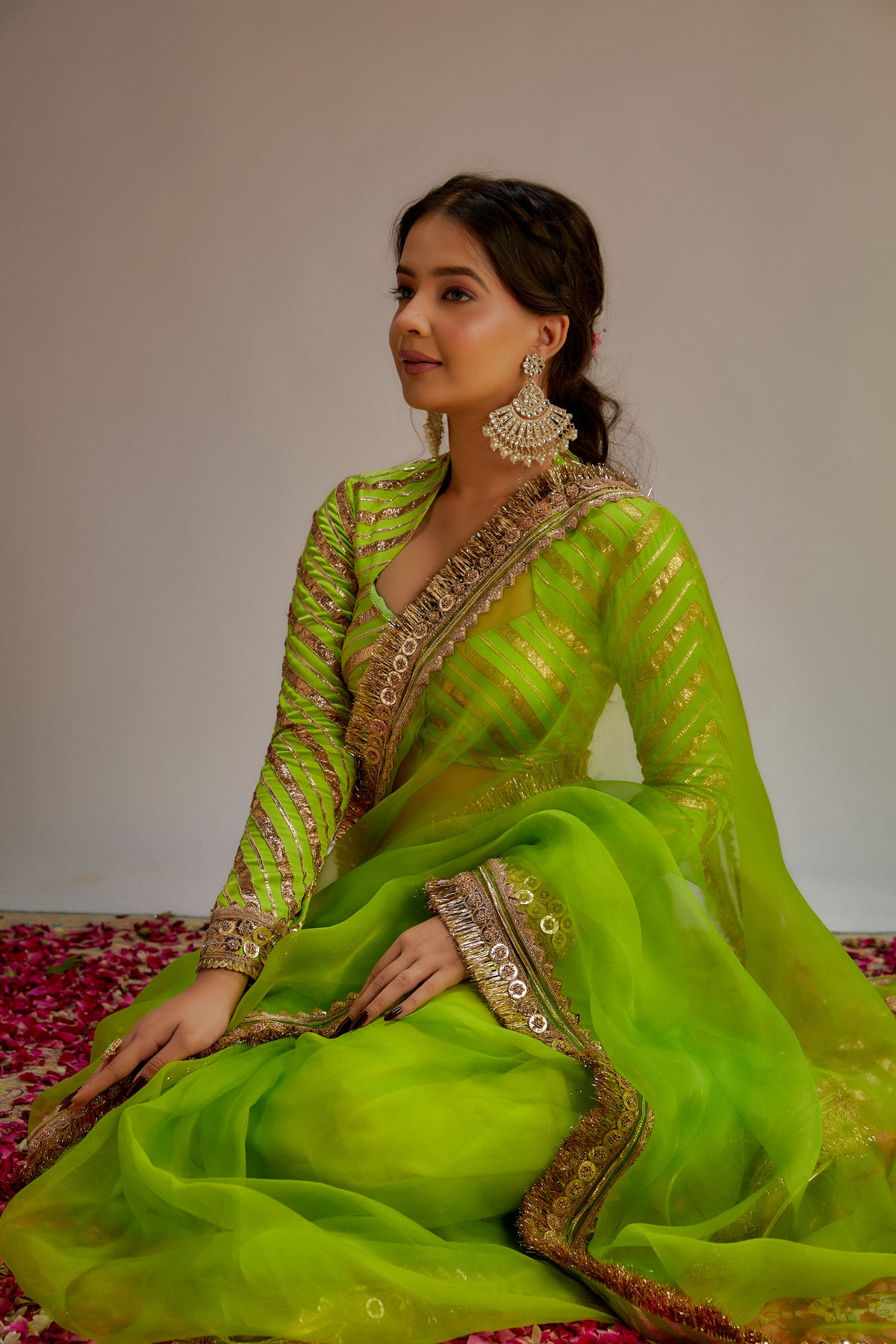 Bright green gota saree