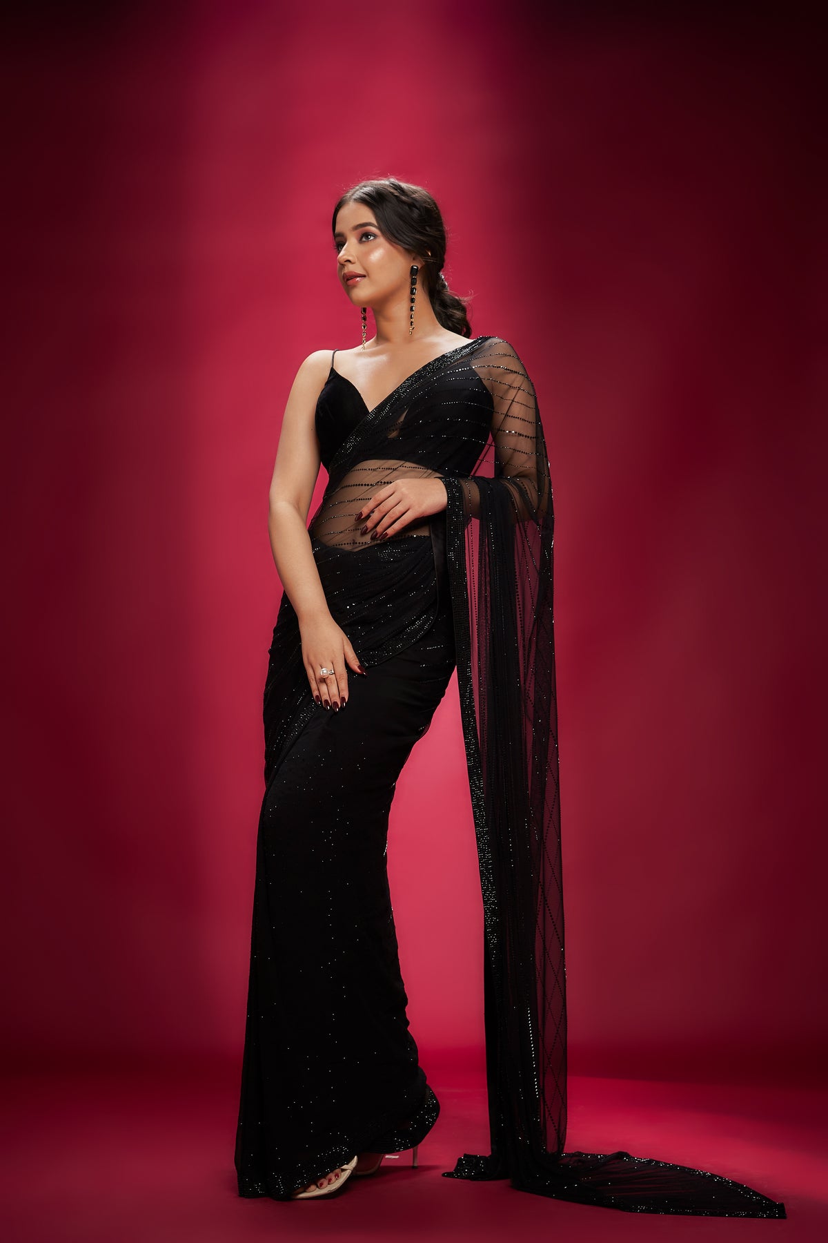 Black stonned saree