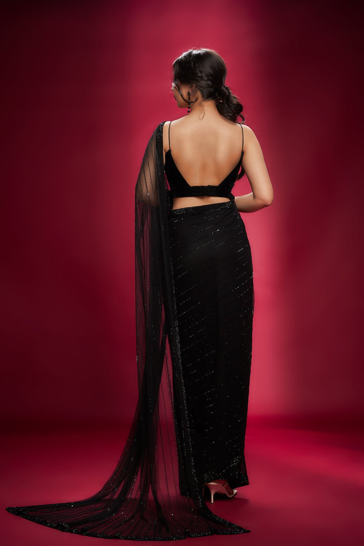 Black stonned saree