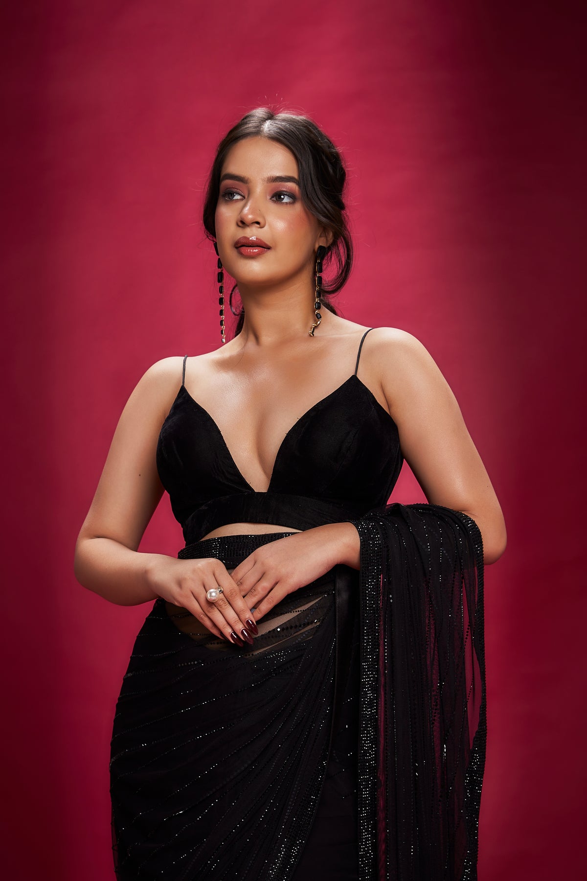 Black stonned saree