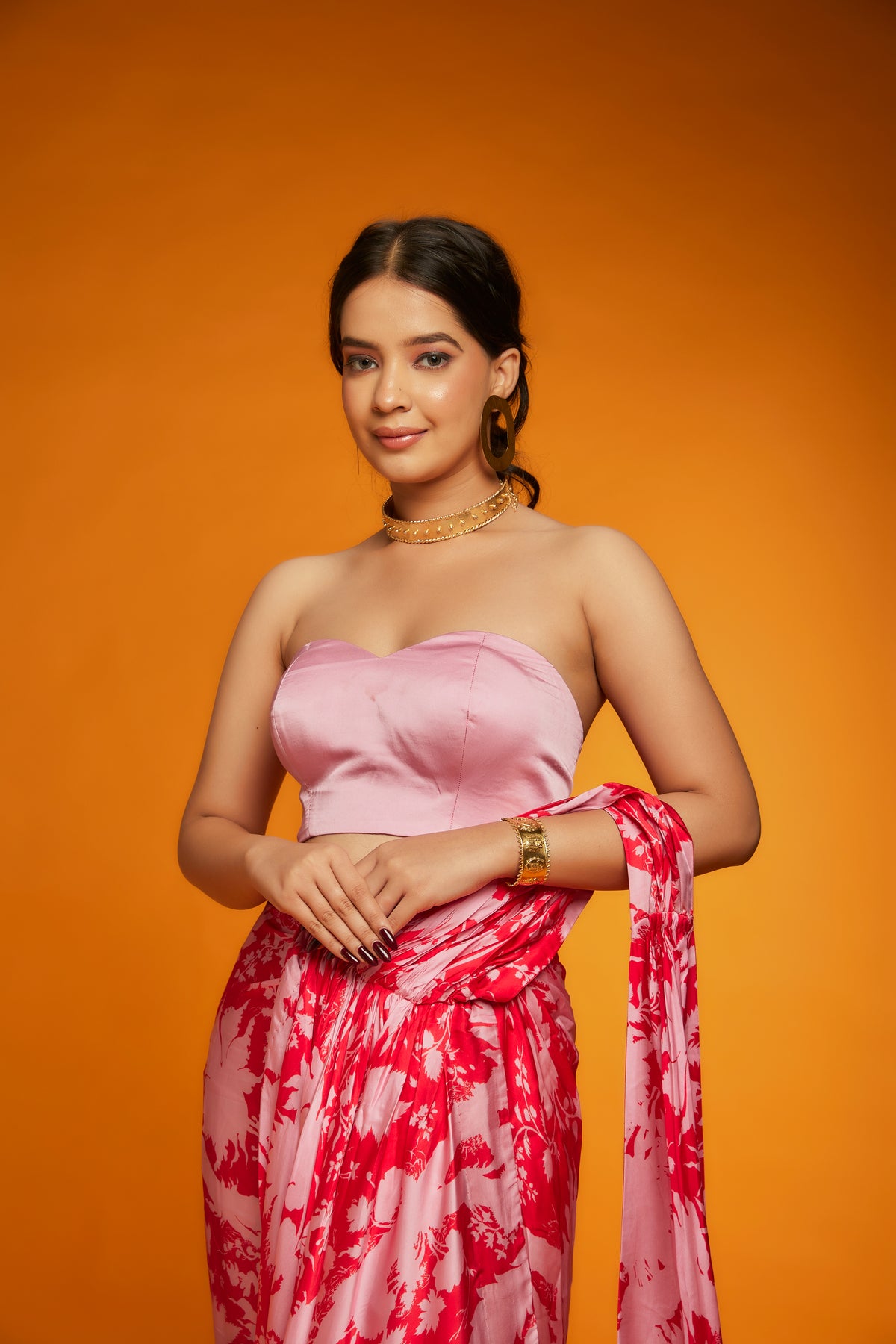 Red &amp; pink suzani corset saree