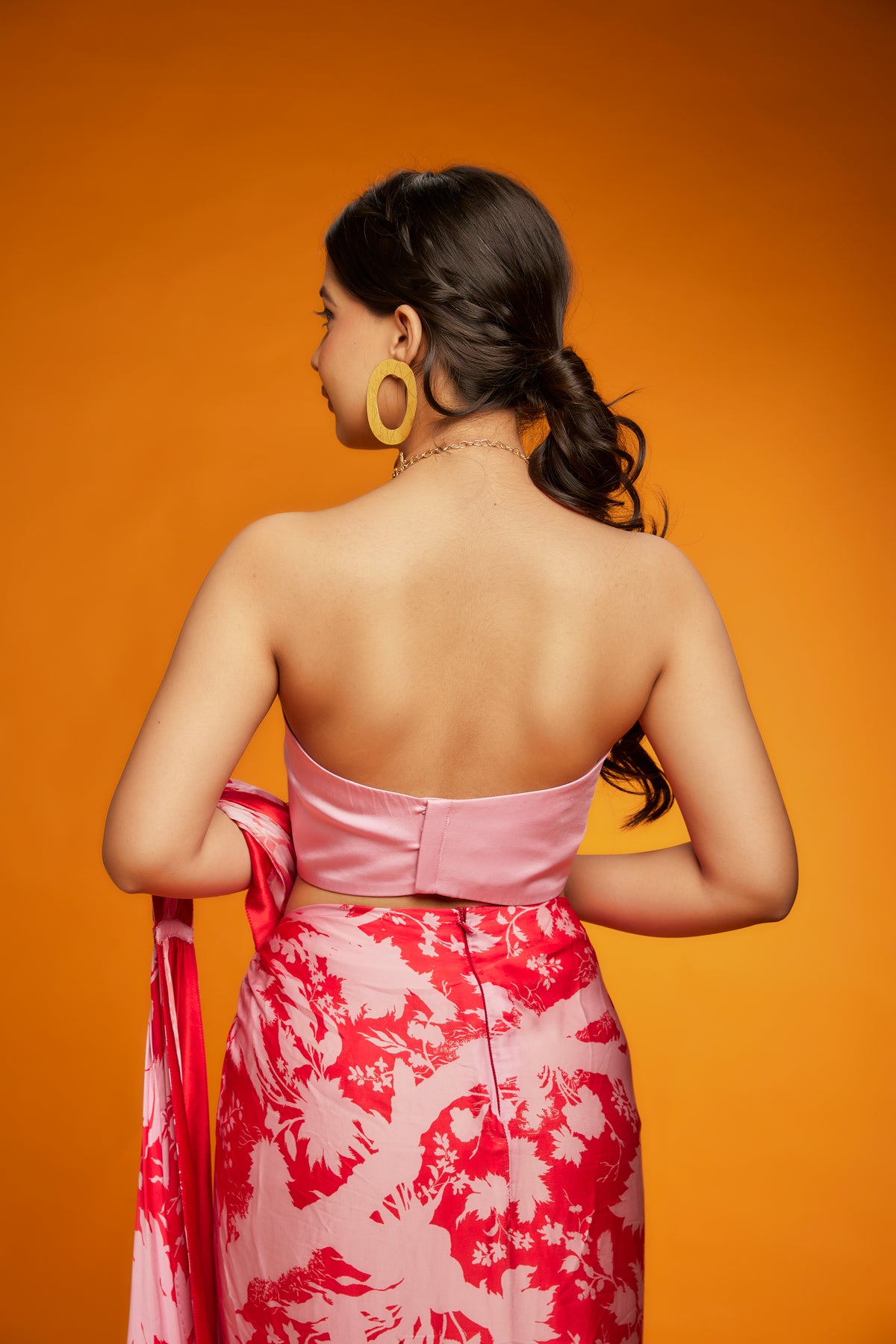 Red &amp; pink suzani corset saree