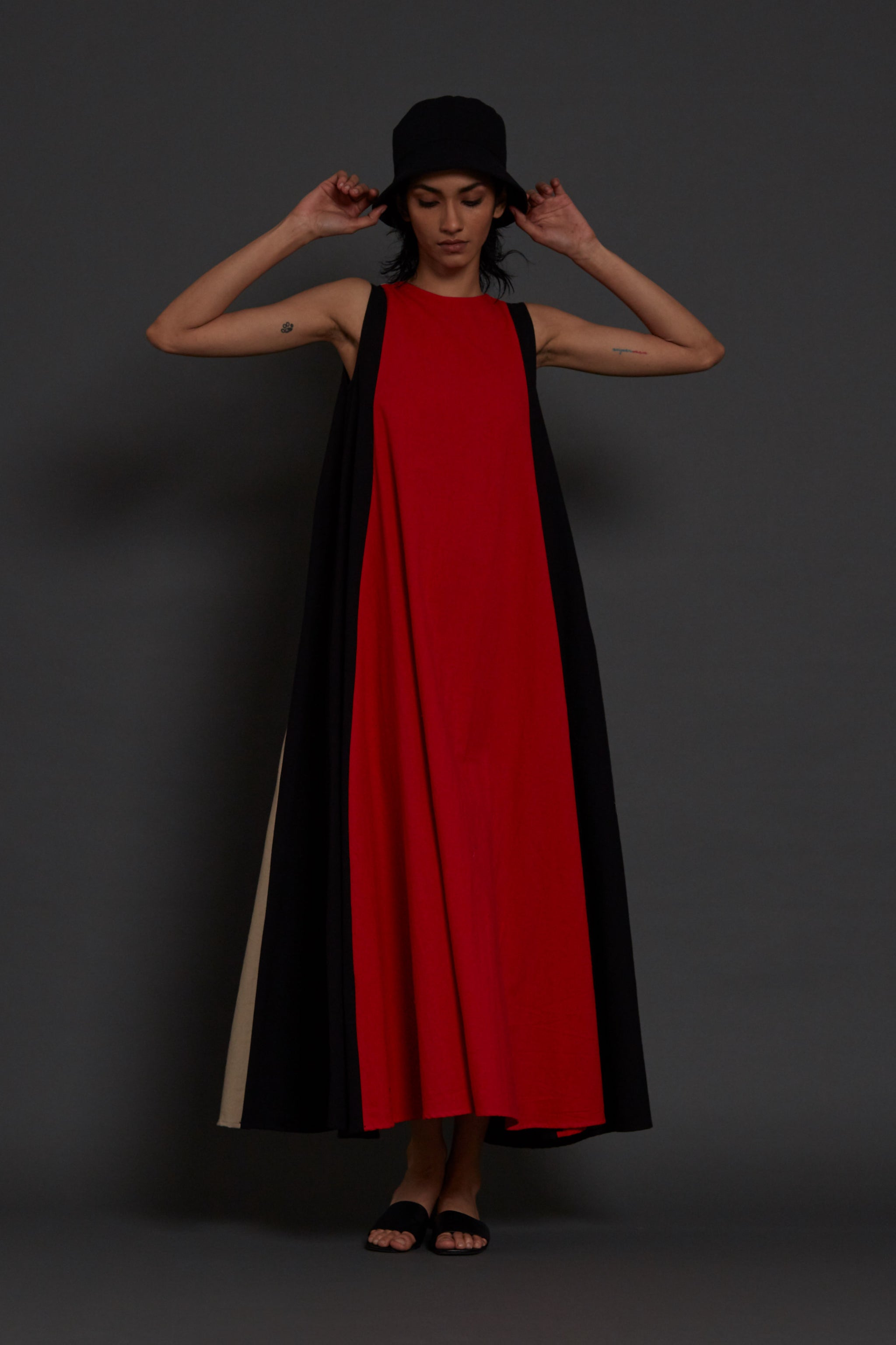red and black block dress 1940s Sawtooth Color Block Dress