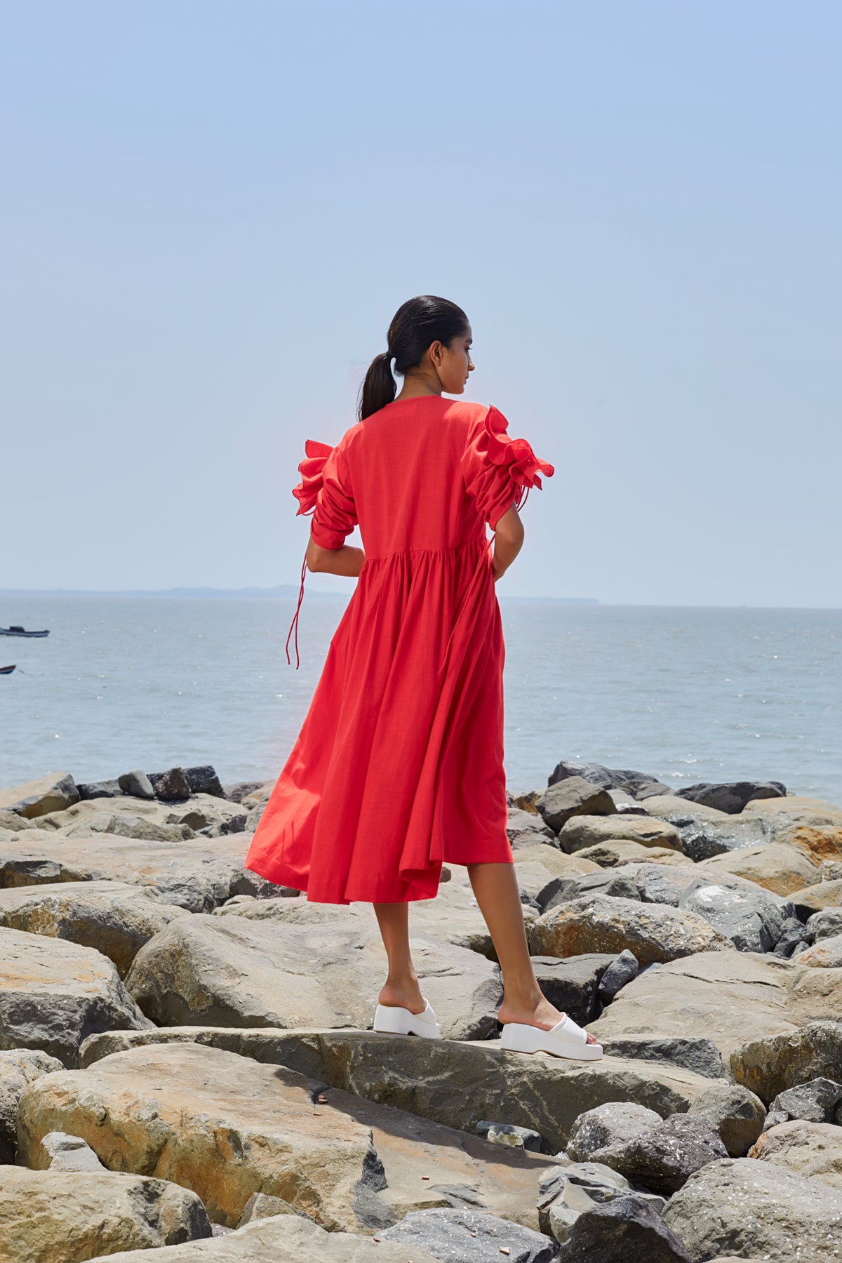Red Ruffle Sleeve Dress