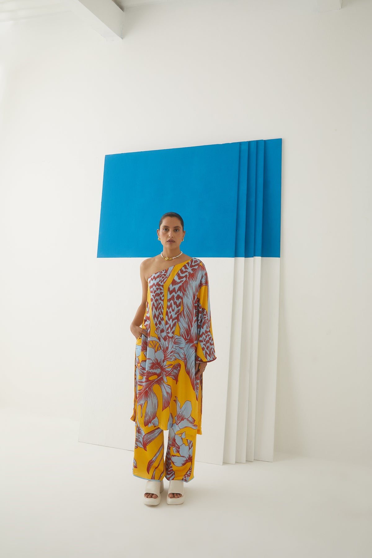Tropical One Shoulder Tunics With Trousers