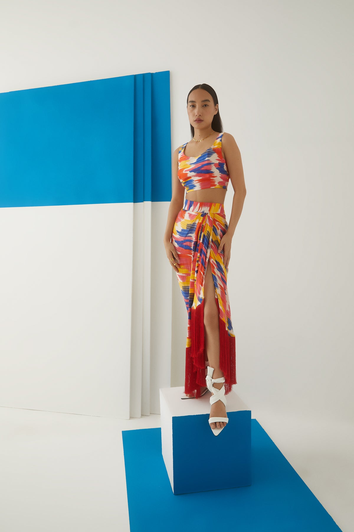 Ikat Draped Skirt With Blouse