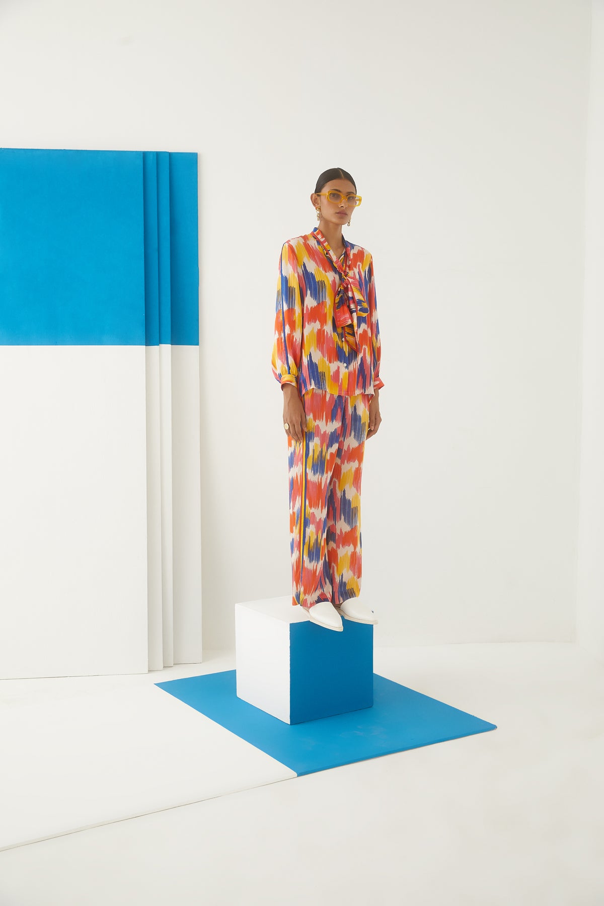 Ikat Shirt Front Knot and Trousers