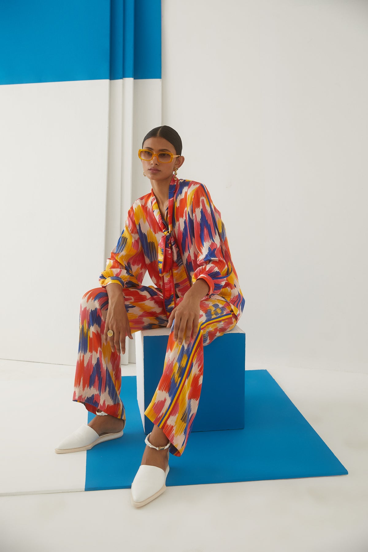 Ikat Shirt Front Knot and Trousers