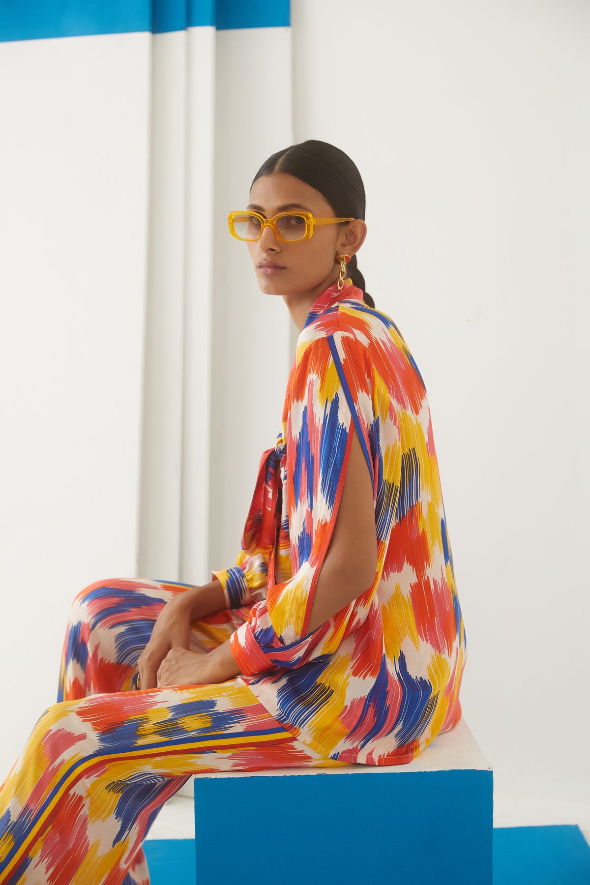 Ikat Shirt Front Knot and Trousers
