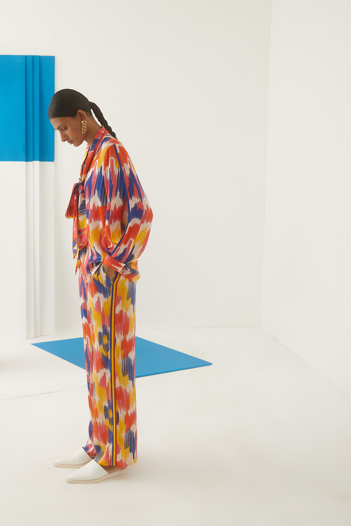 Ikat Shirt Front Knot and Trousers