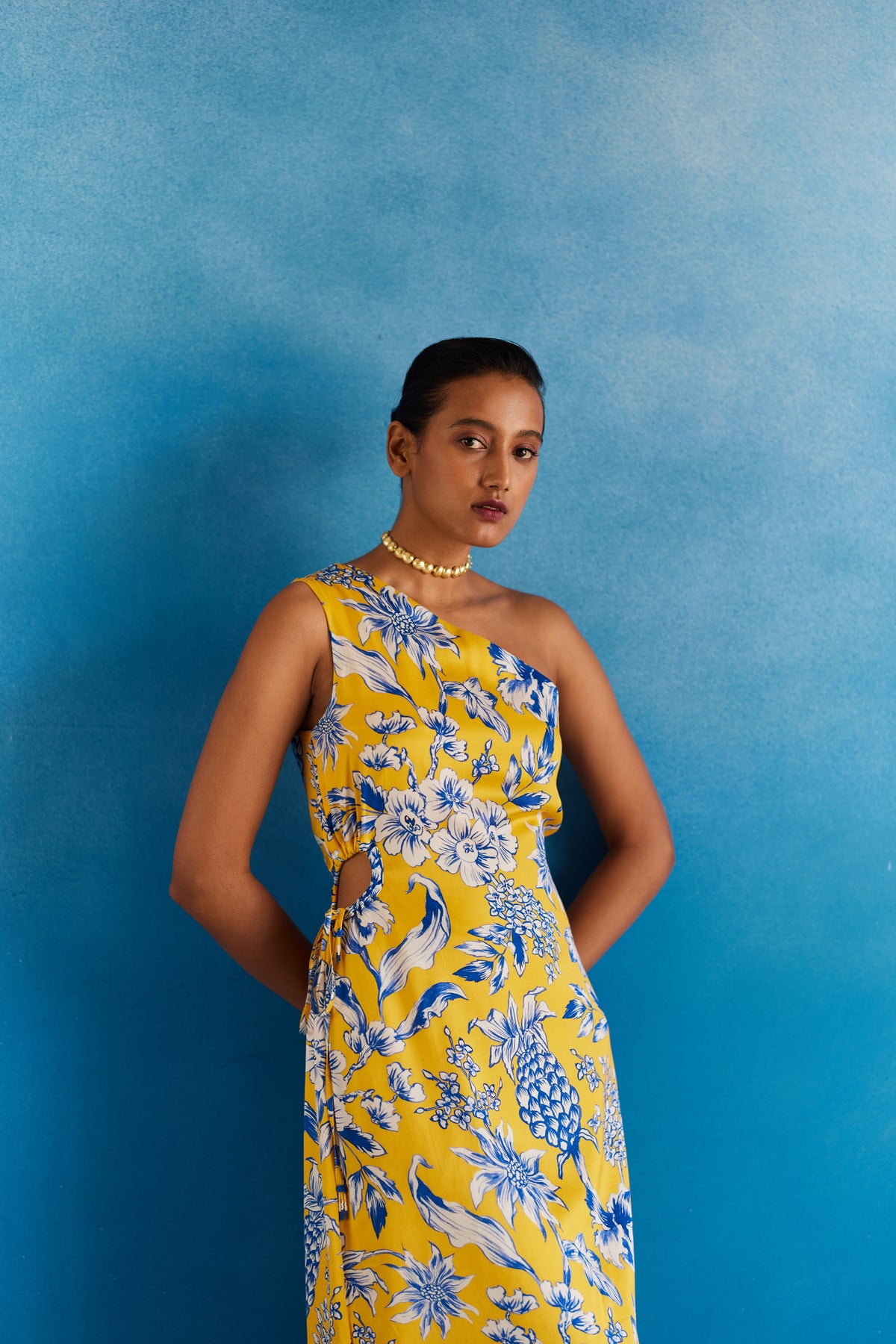 Yellow Pineapple One Shoulder Dress