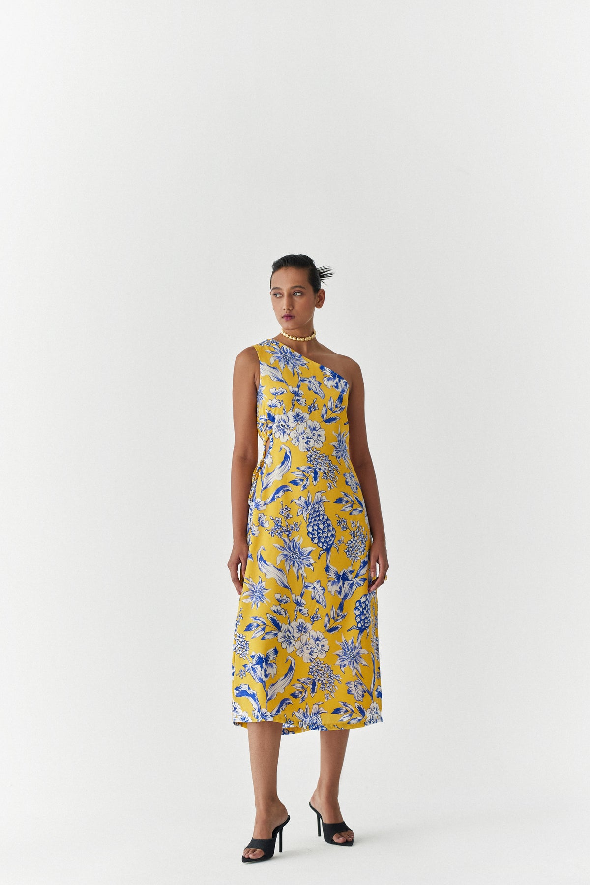 Yellow Pineapple One Shoulder Dress
