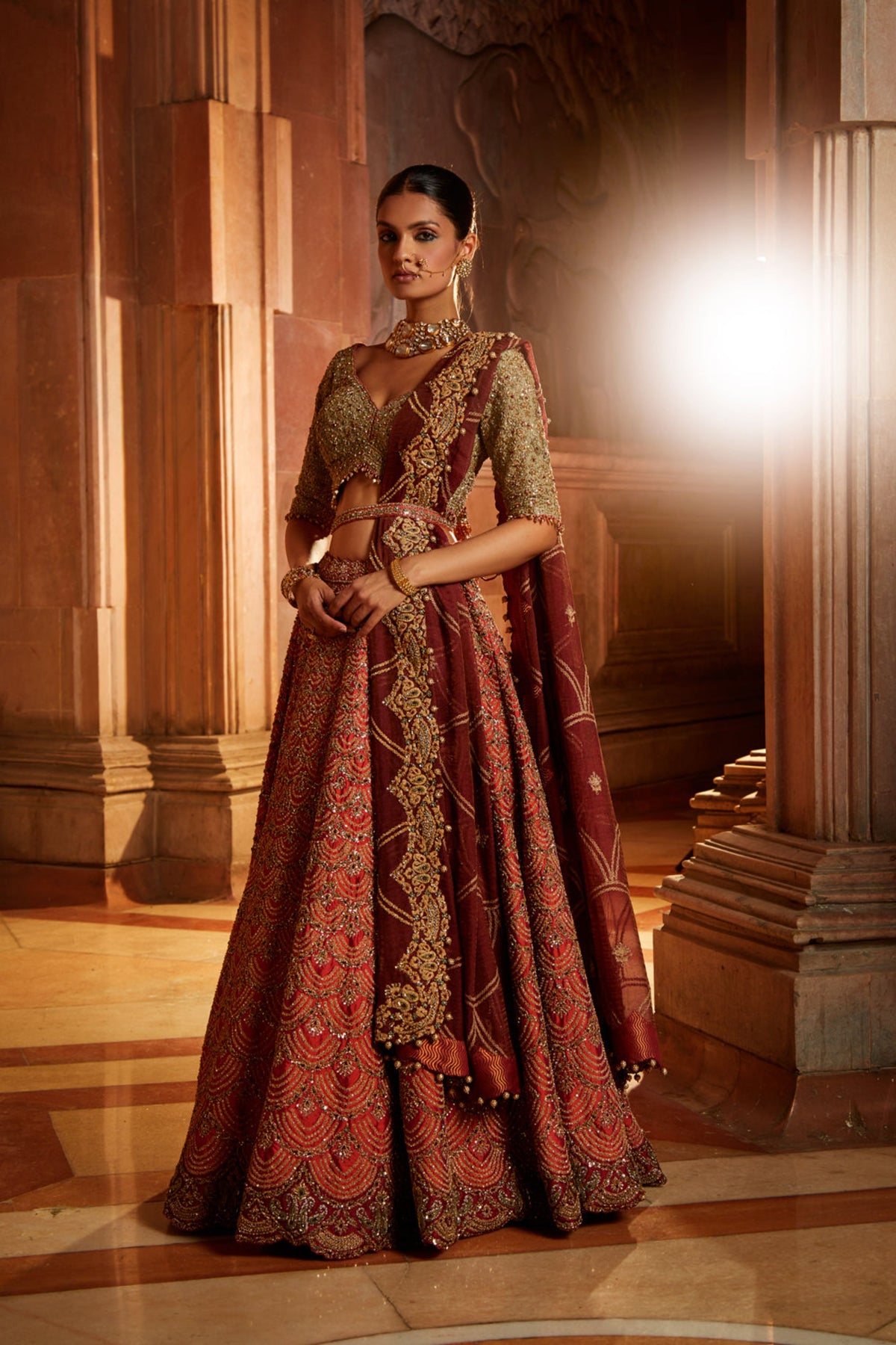 Rust Tafetta Lehenga Set
