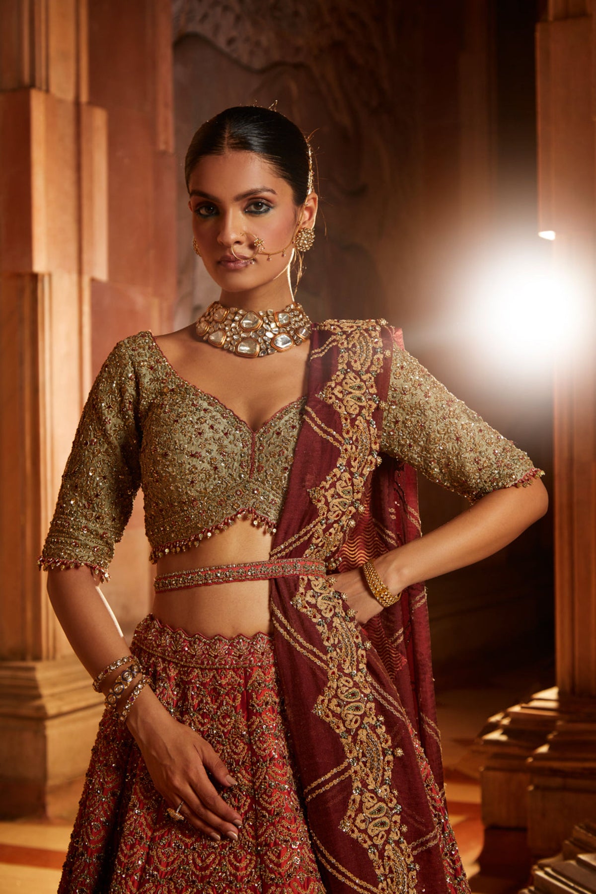 Rust Tafetta Lehenga Set