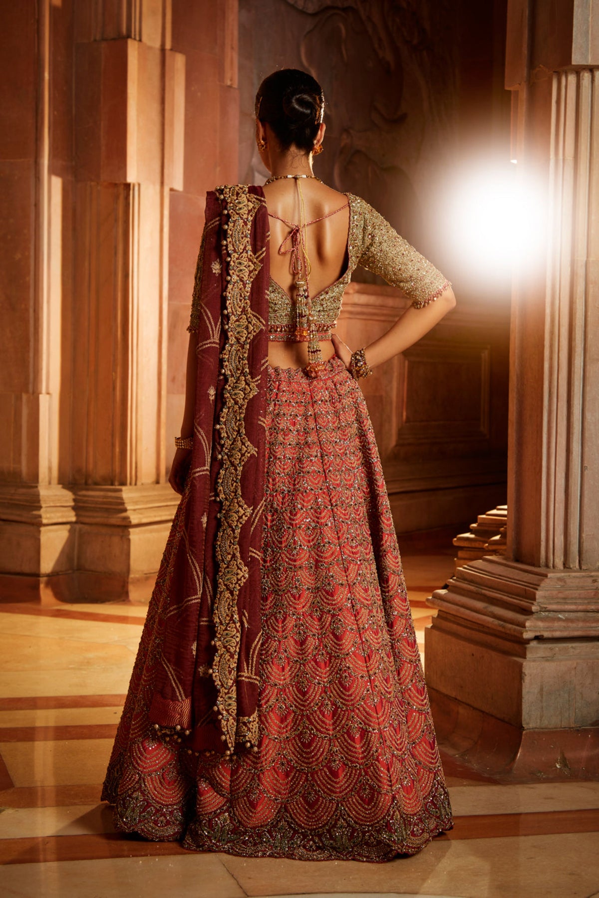 Rust Tafetta Lehenga Set