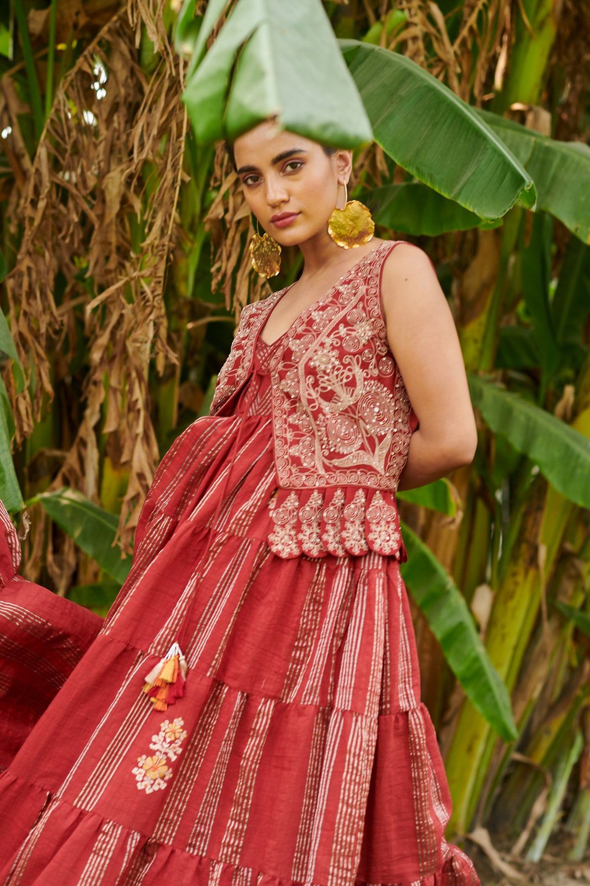 Red stripe tiered maxi