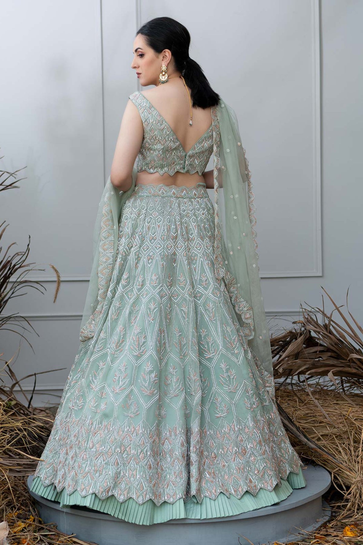 Art nouveau green diamond lehenga set