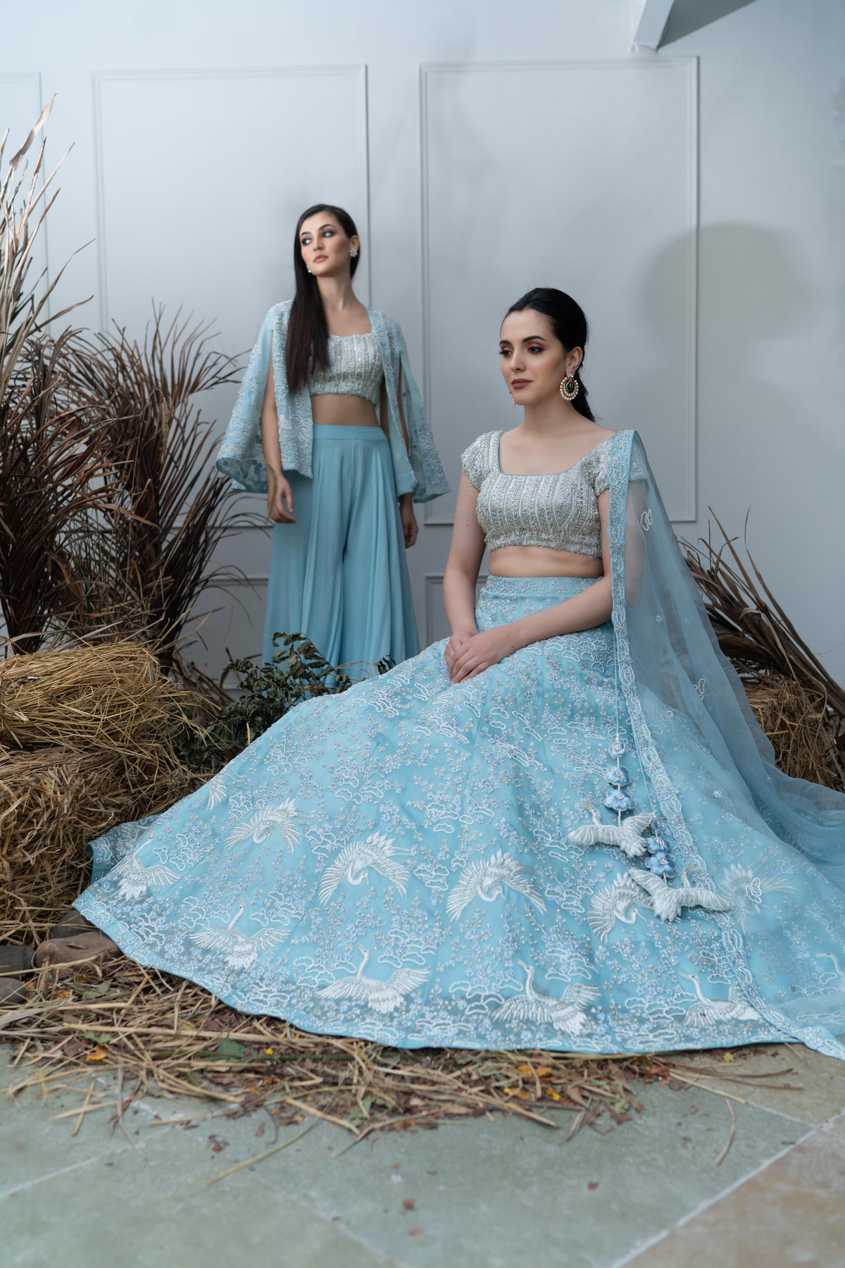 Art nouveau powder blue lehenga