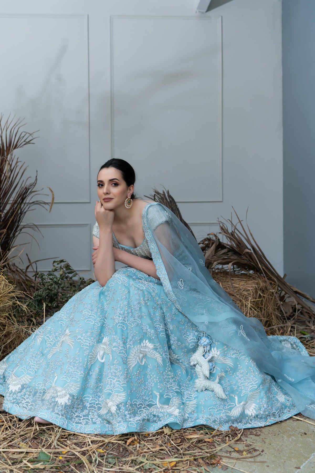 Art nouveau powder blue lehenga
