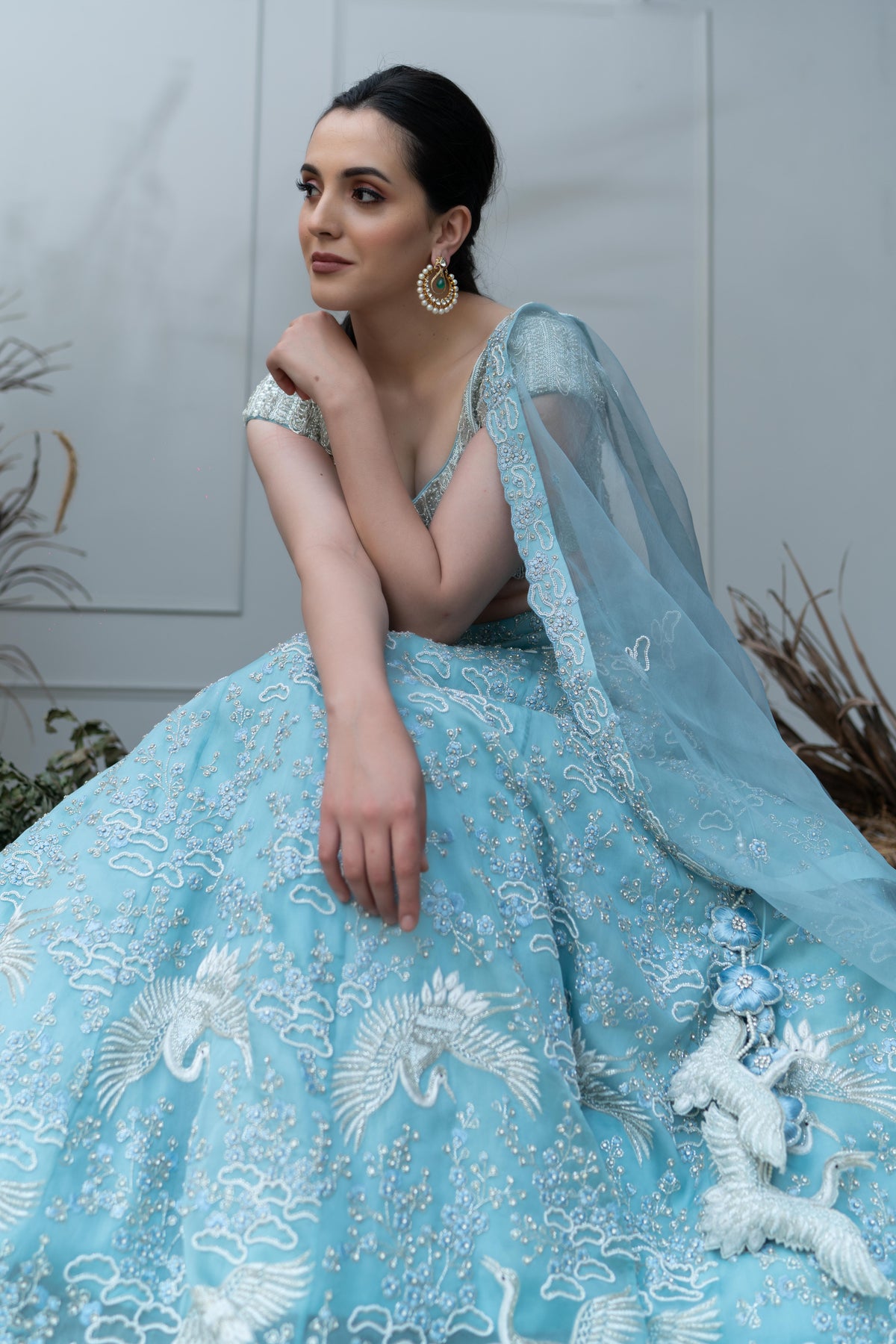 Art nouveau powder blue lehenga