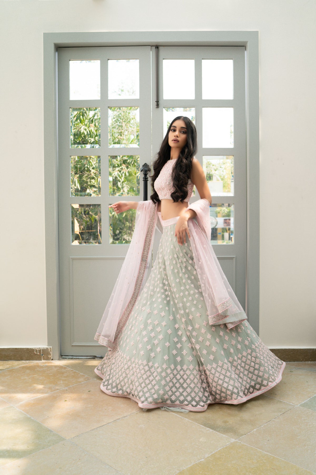 Art nouveau grey lehenga set