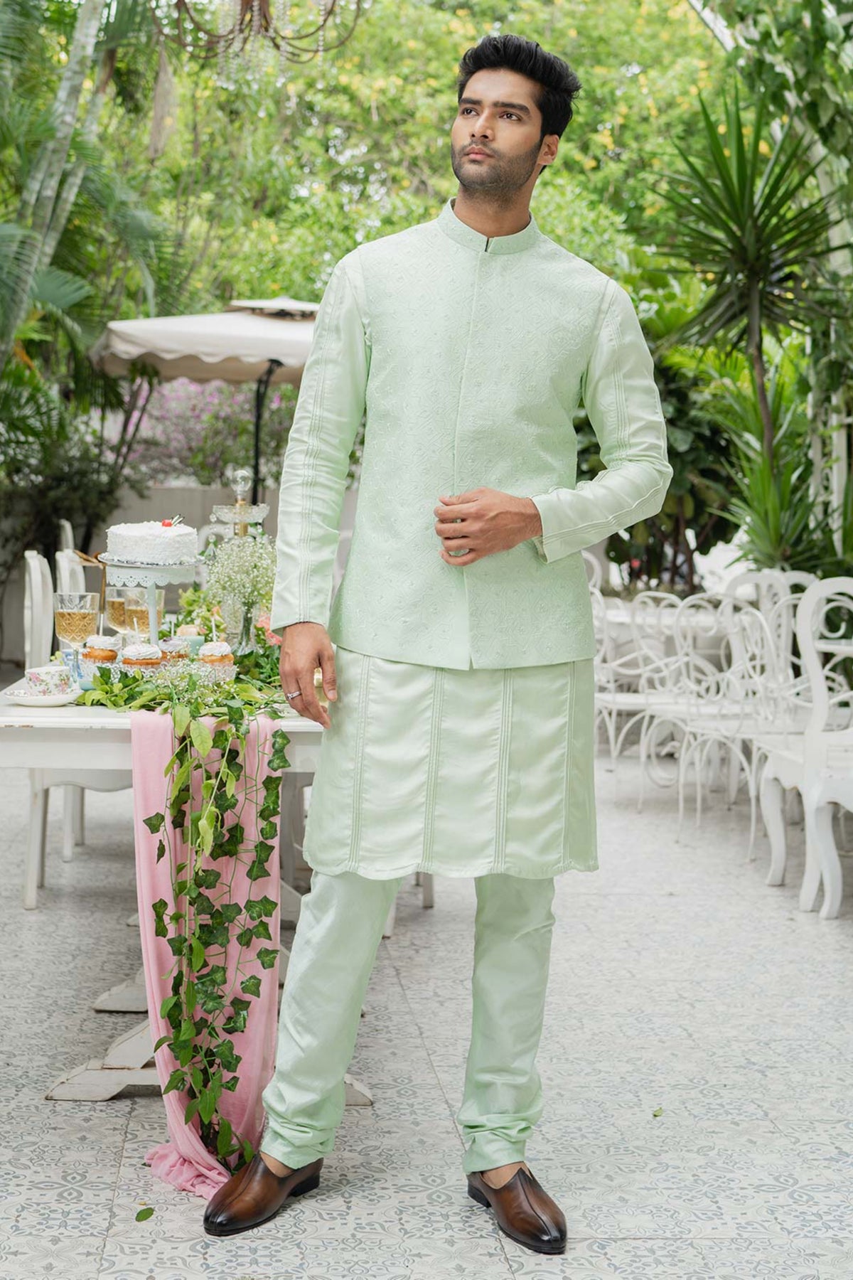 Pistachio Green Nehru Jacket Set