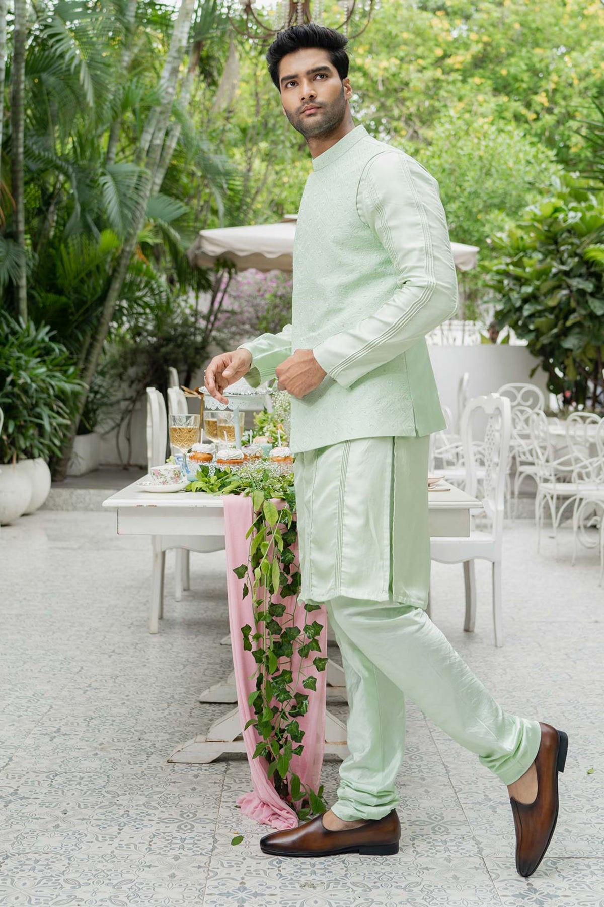Pistachio Green Nehru Jacket Set