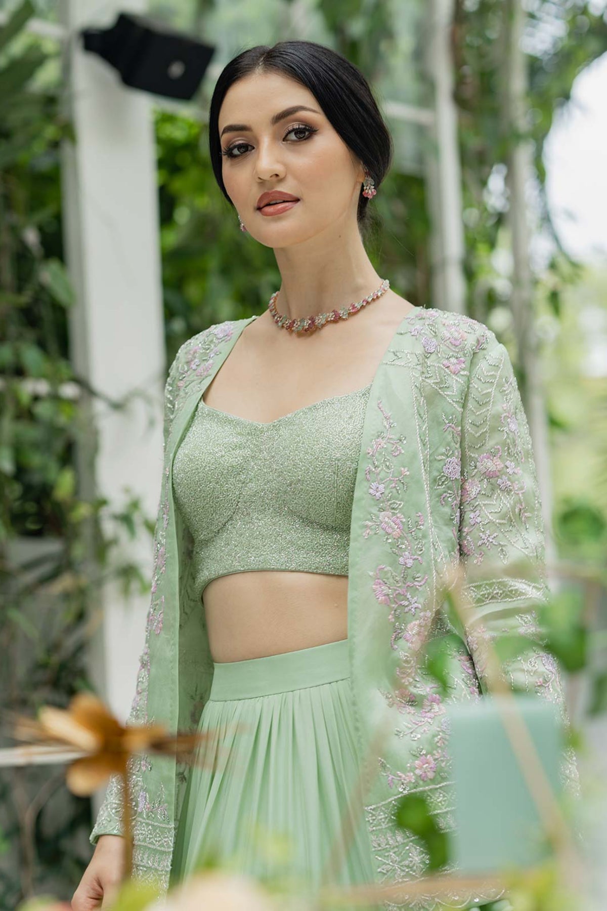 Pistachio Green Tiered Lehenga Set