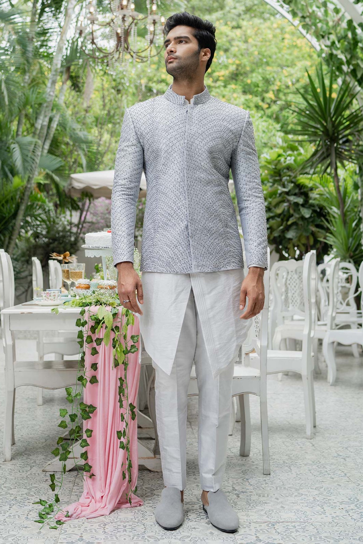 Grey Kurta Bandhgala Set With Pants